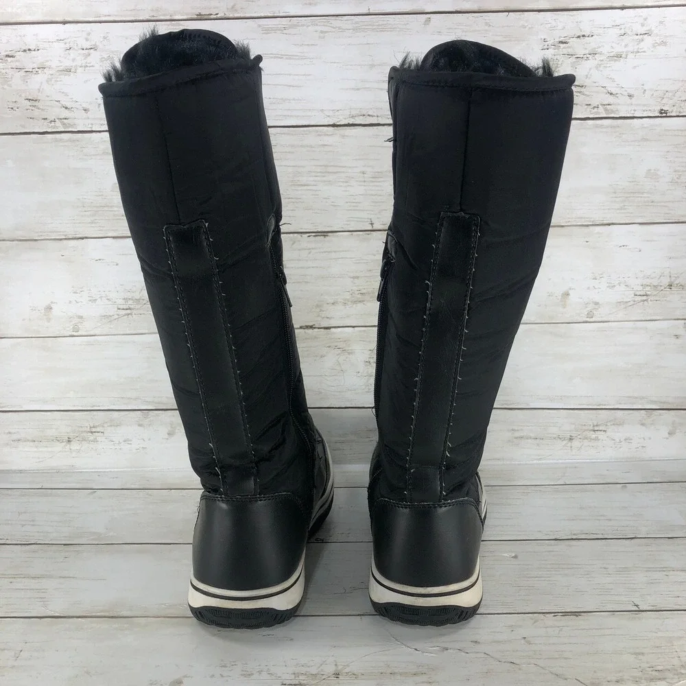 Black Tall Winter Snow Boots Quilted Faux Fur Lined Lace Up‎ Side Zip Duck Boots